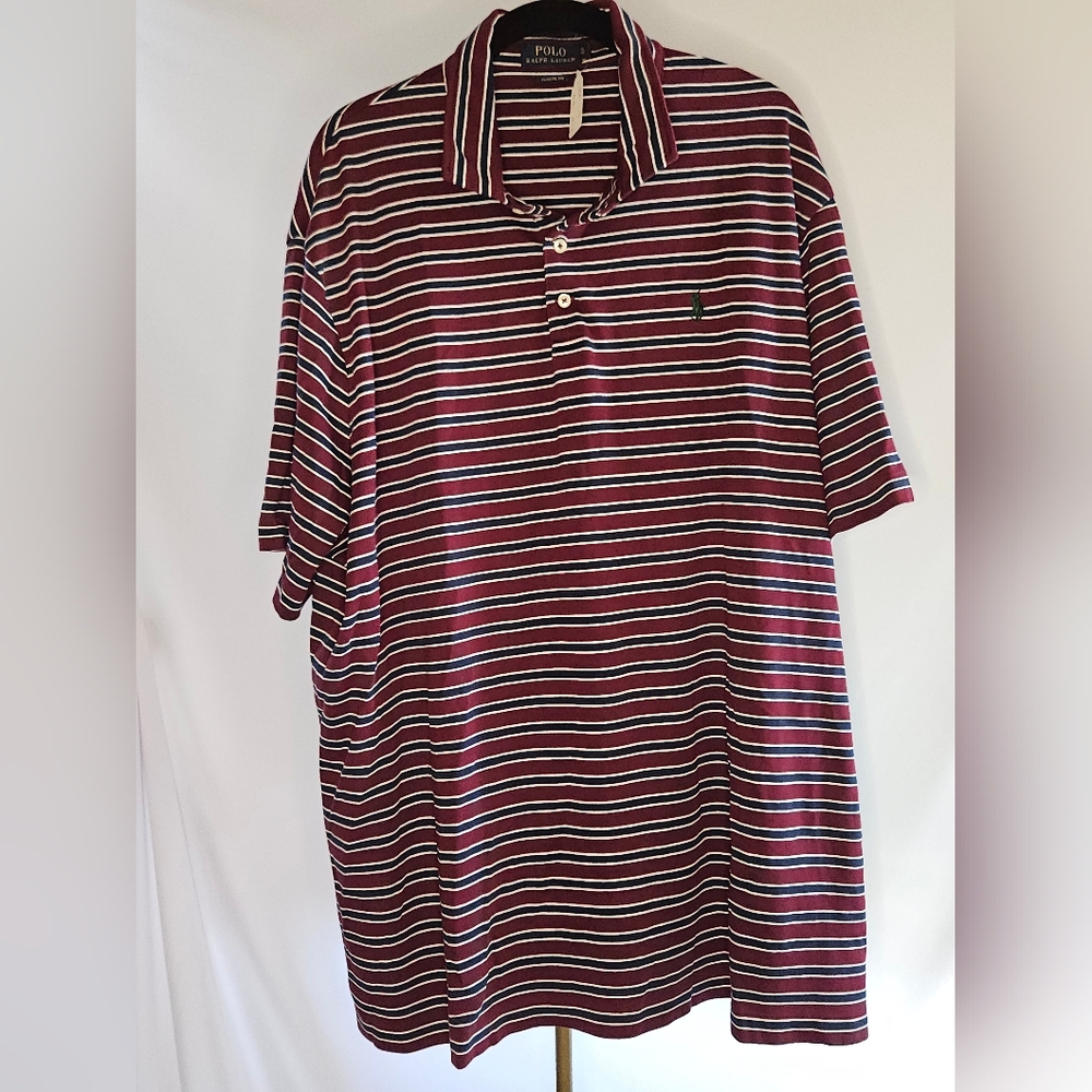 Polo Ralph Lauren Men's Striped Mesh Polo Shirt - Burgundy/Navy